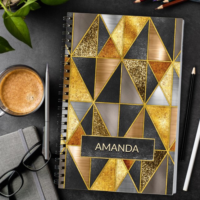 Elegant gold black silver geometric triangles notebook (Creator Uploaded)
