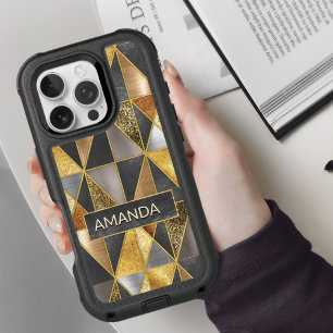 Elegant gold black silver geometric triangles iPhone 16 pro case