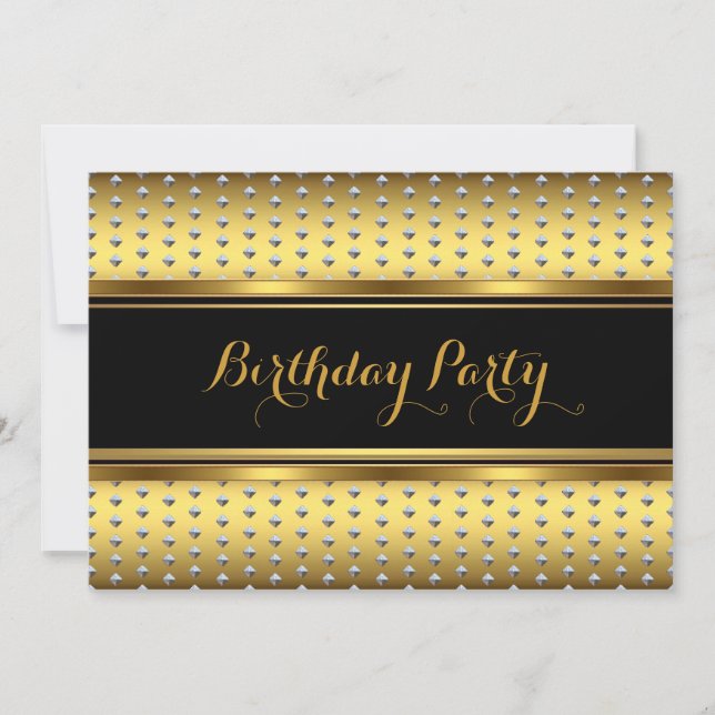 Elegant Gold Black Silver Studs Birthday Party Invitation (Front)