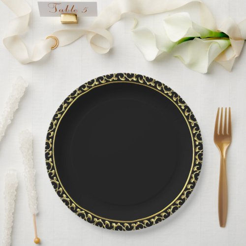 Elegant GoldBlack Small Paper Plate Wedding 