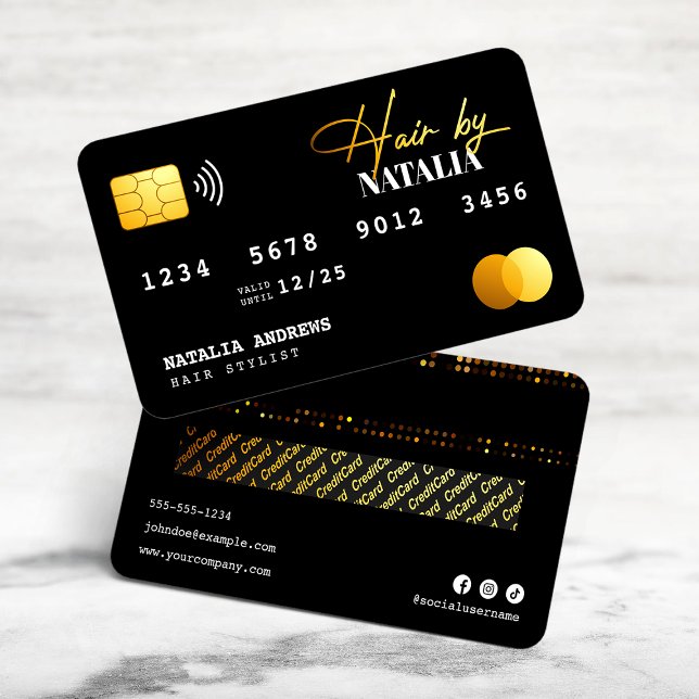 Elegant Gold Black Sparkle Hairstylist Credit Card (Creator Uploaded)