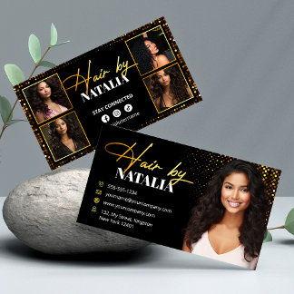 Elegant Gold Black Sparkle Photo Hairdresser Business Card