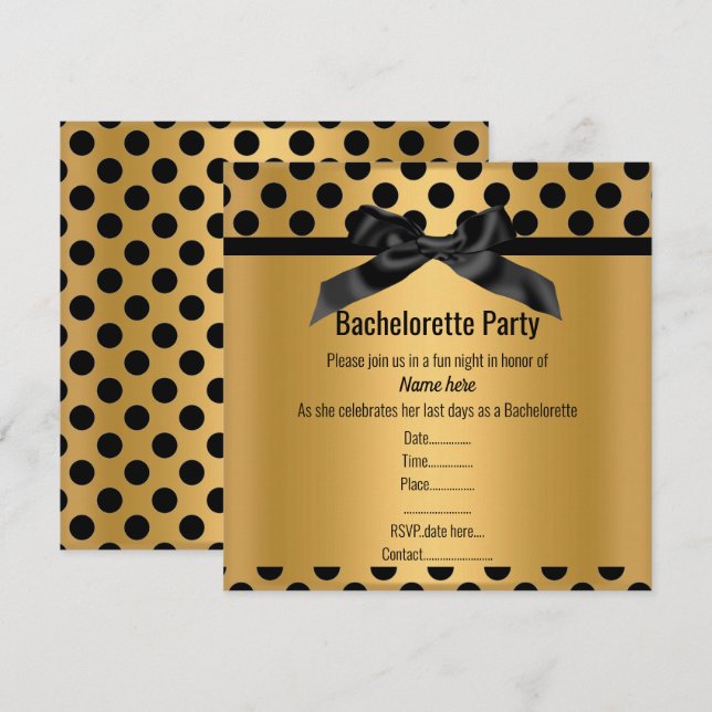 ELEGANT GOLD BLACK SPOT BACHELORETTE PARTY INVITATION (Front/Back)