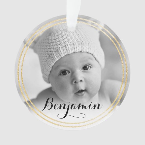 Elegant Gold  Black Star  Babys First Christmas Ornament
