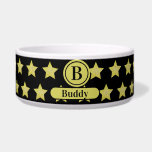 Elegant Gold & Black Star Pattern Monogram Bowl<br><div class="desc">This design features a bold and luxurious pattern of shimmering gold stars set against a rich black background,  creating a striking contrast. The elegant monogram detail adds a personalized touch,  blending classic sophistication with modern celestial style. Perfect for making a refined,  high-impact statement.</div>