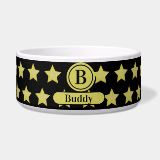 Elegant Gold & Black Star Pattern Monogram Bowl