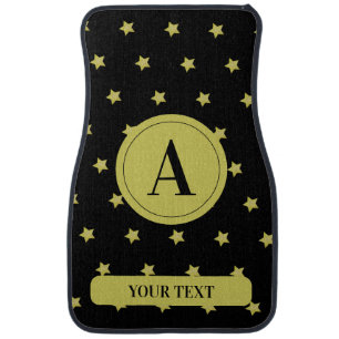 Elegant Gold & Black Star Pattern Monogram Car Floor Mat