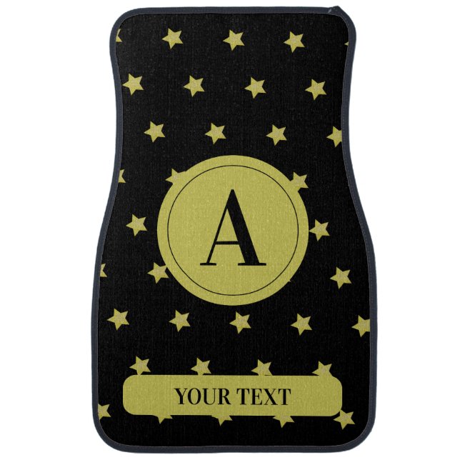 Elegant Gold & Black Star Pattern Monogram Car Floor Mat (Front)