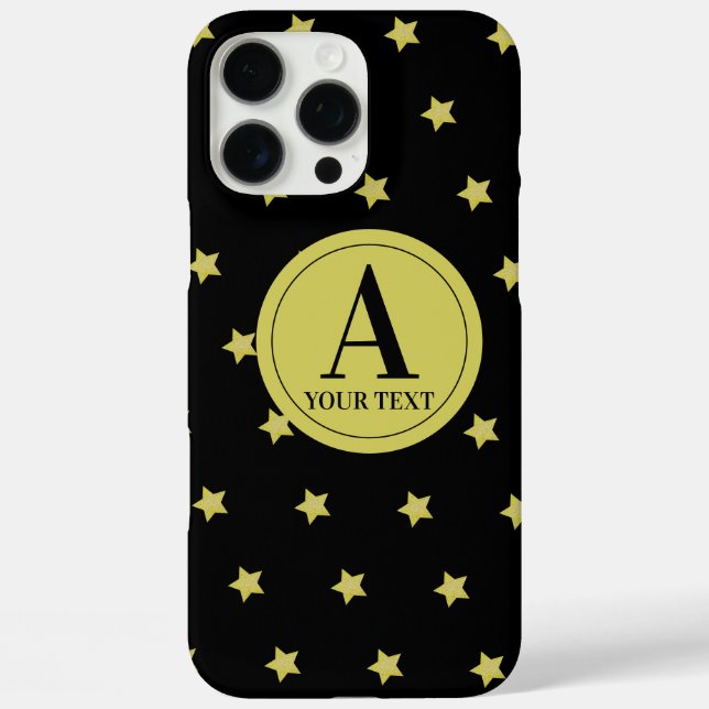 Elegant Gold & Black Star Pattern Monogram Case-Mate iPhone Case (Back)