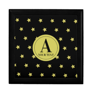 Elegant Gold & Black Star Pattern Monogram Gift Box