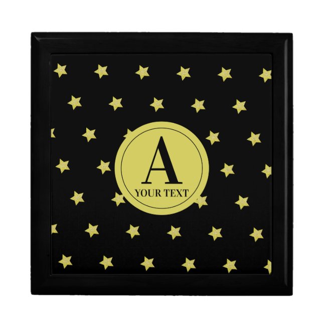 Elegant Gold & Black Star Pattern Monogram Gift Box (Front)