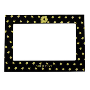 Elegant Gold & Black Star Pattern Monogram Magnetic Frame