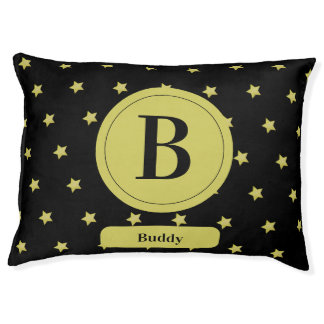 Elegant Gold & Black Star Pattern Monogram Pet Bed