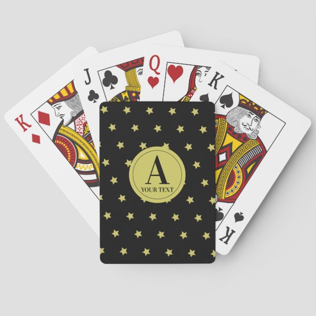 Elegant Gold & Black Star Pattern Monogram Poker Cards (Back)