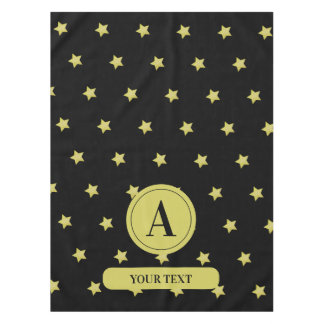 Elegant Gold & Black Star Pattern Monogram Tablecloth
