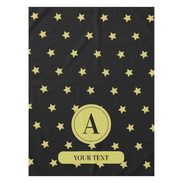 Elegant Gold & Black Star Pattern Monogram Tablecloth (Front)