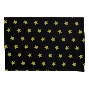 Elegant Gold & Black Star Pattern Pillow Case
