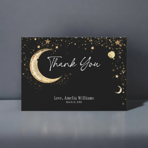 Elegant Gold Black Starry Celestial Thank You Card