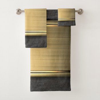 Elegant Gold & Black Stripes Bathroom Towel Set by ArtzDizigns at Zazzle