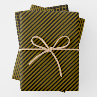 Elegant Gold Black Stripes Check Pattern Wrapping Paper Sheets