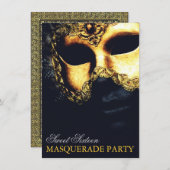 Elegant Gold Black Sweet 16 Masquerade Invitations (Front/Back)
