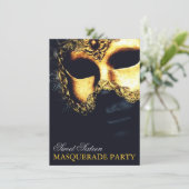 Elegant Gold Black Sweet 16 Masquerade Invitations (Standing Front)