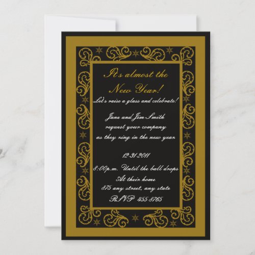 Elegant Gold  Black Swirl New Years Invitation