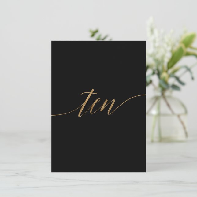 Elegant Gold & Black Table Ten Table Number (Standing Front)