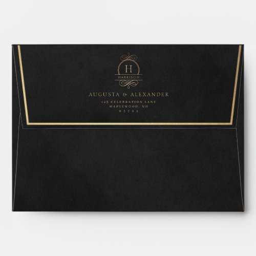 Elegant Gold  Black Velvet Texture Wedding Envelope