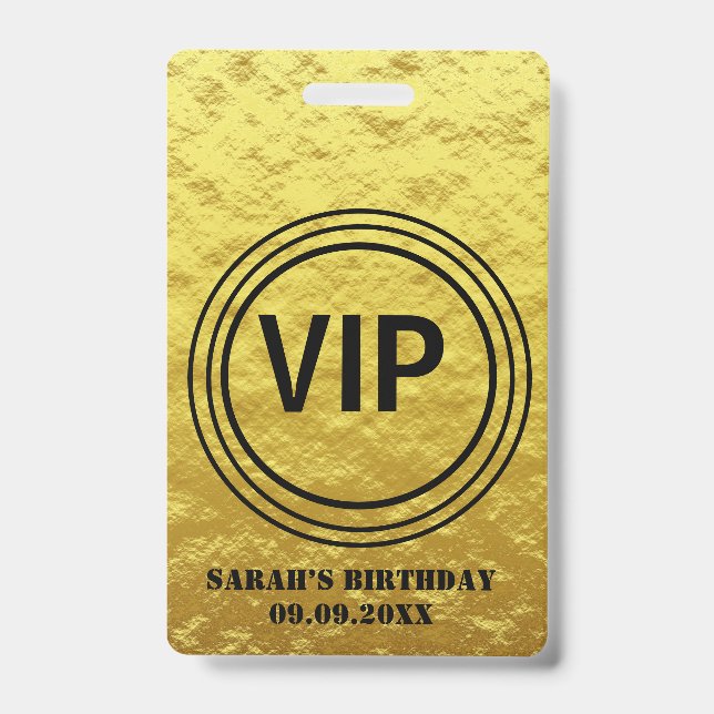 Elegant Gold Black VIP All Access Birthday   Badge (Front)