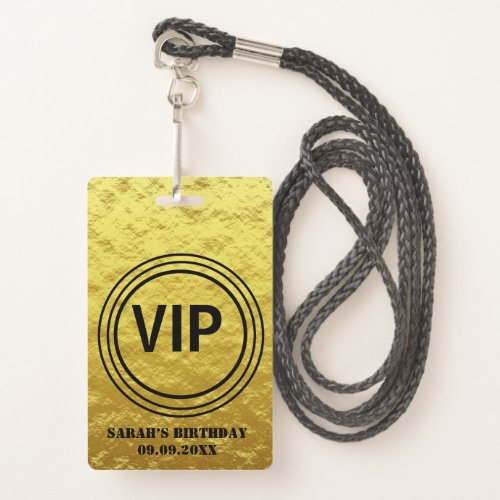 Elegant Gold Black VIP All Access Birthday   Badge