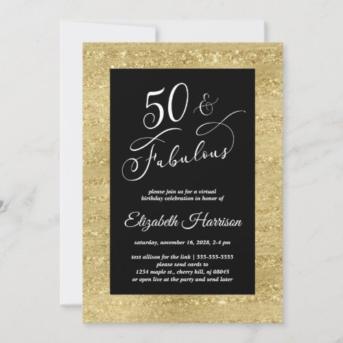 Elegant Gold Black Virtual 50th Birthday Party Invitation