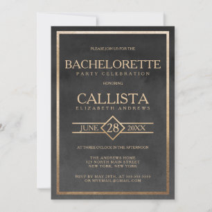 Elegant Gold Black Watercolor Frame Bachelorette Invitation