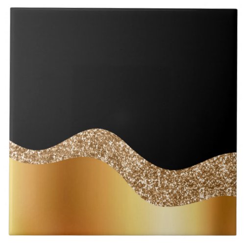 Elegant Gold Black Wave Ceramic Tile