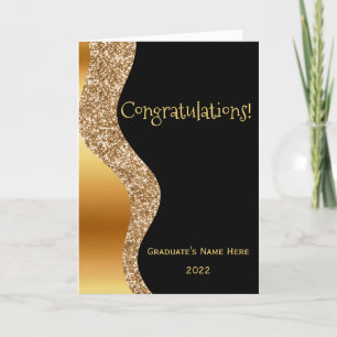 Elegant Gold Black Wave Graduation Card
