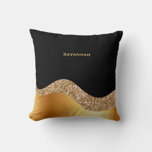 Elegant Gold Black Wave Throw Pillow