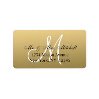 Elegant Gold Black Wedding Address Labels Monogram