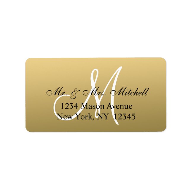 Elegant Gold Black Wedding Address Labels Monogram (Front)