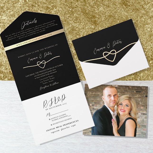 Elegant Gold Black Wedding All-in-One Invitation (Creator Uploaded)