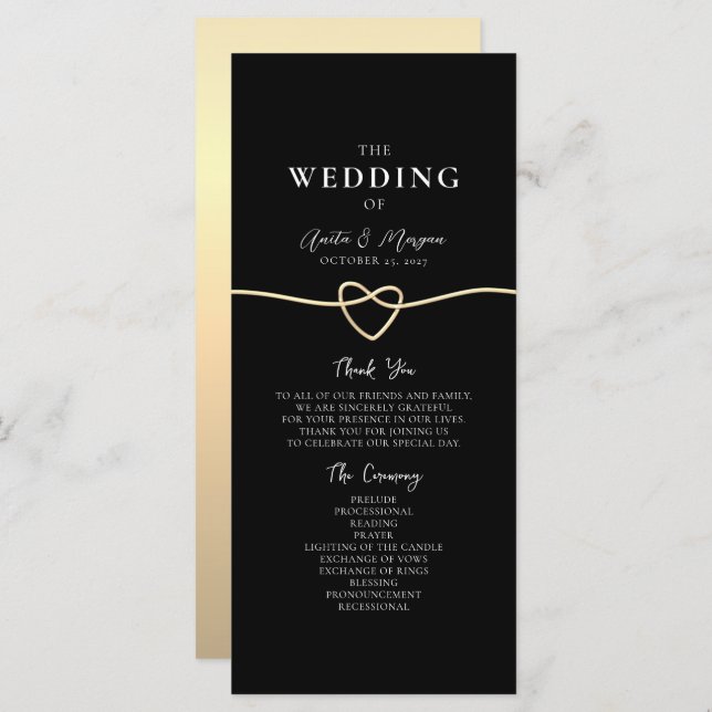 Elegant Gold Black Wedding Ceremony Program (Front/Back)