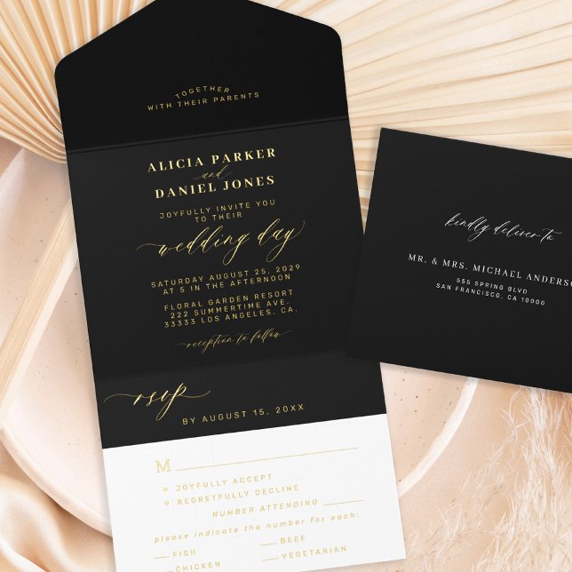 Elegant gold black wedding foil all in one invitation  (Creator Uploaded)