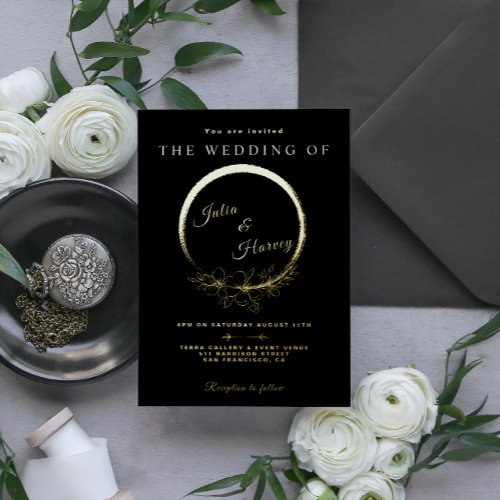 Elegant Gold Black Wedding Foil Invitation