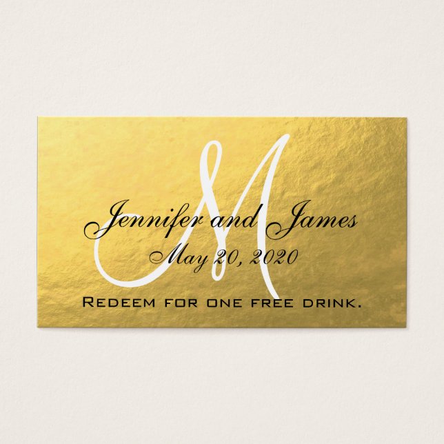 Elegant Gold Black Wedding Free Drink Card (Front)