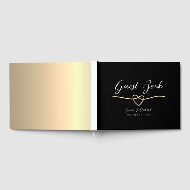 Elegant Gold Black Wedding Guest Book (Full)