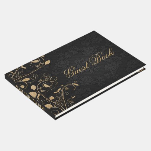 Elegant Gold Black Wedding Party Guest Book