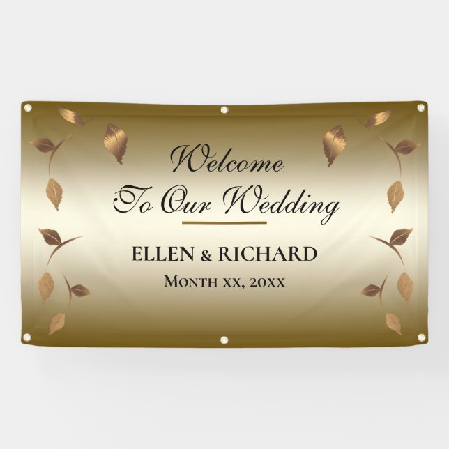 Elegant Gold, Black Wedding Reception  Banner (Horizontal)