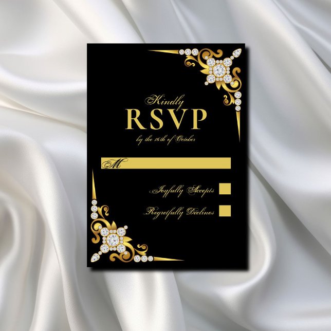 Elegant Gold Black Wedding RSVP Card (Creator Uploaded)