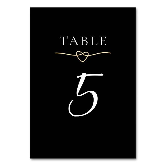 Elegant Gold Black Wedding Table Number Card (Front)