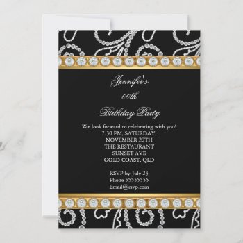Elegant Gold Black White Diamond Birthday Party Invitation by Zizzago at Zazzle