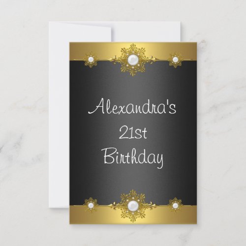 Elegant Gold Black White Jewel 21st Birthday Invitations